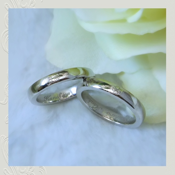 【OJ520】オーダーメイドのマリッジリング(結婚指輪)/四葉のクローバーと桜をアクセントにしたシンプルな結婚指輪