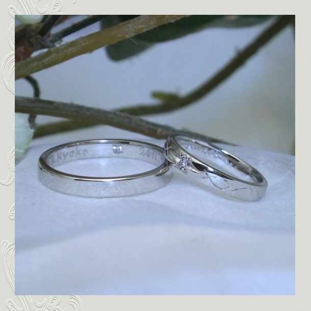 【OJ521】オーダーメイドのマリッジリング(結婚指輪)/シンプルデザイン・プラチナ+ダイヤモンド