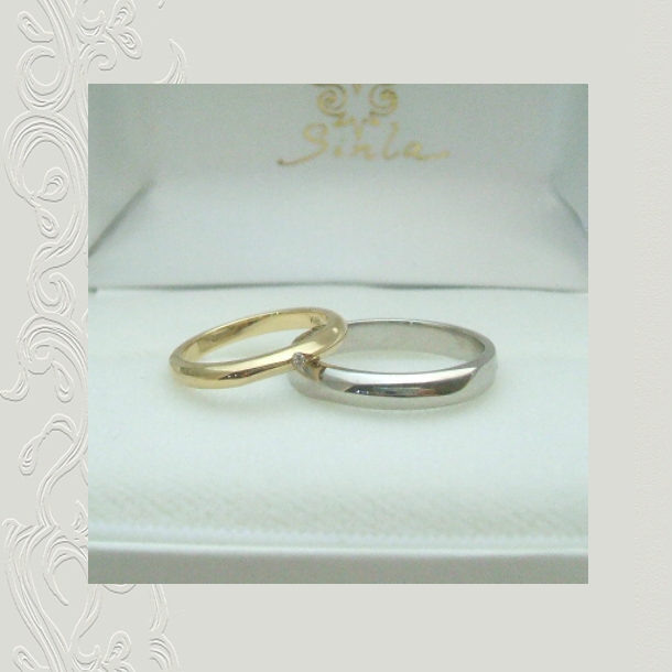 【OJ369】オーダーメイドのマリッジリング(結婚指輪)/プラチナと18金イゴールドにダイアモンドのシンプルデザイン