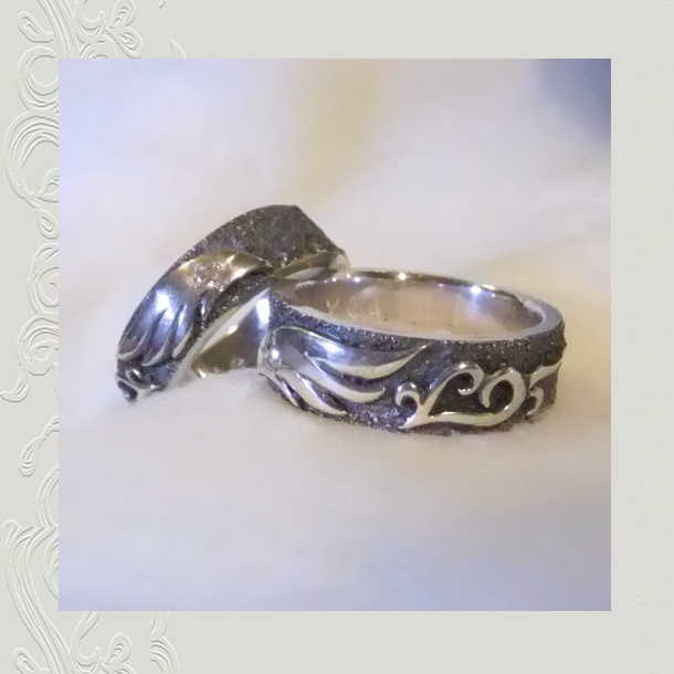 【OJ417】オーダーメイドのマリッジリング(結婚指輪)/シルバー+羽&ハート&ダイヤモンド