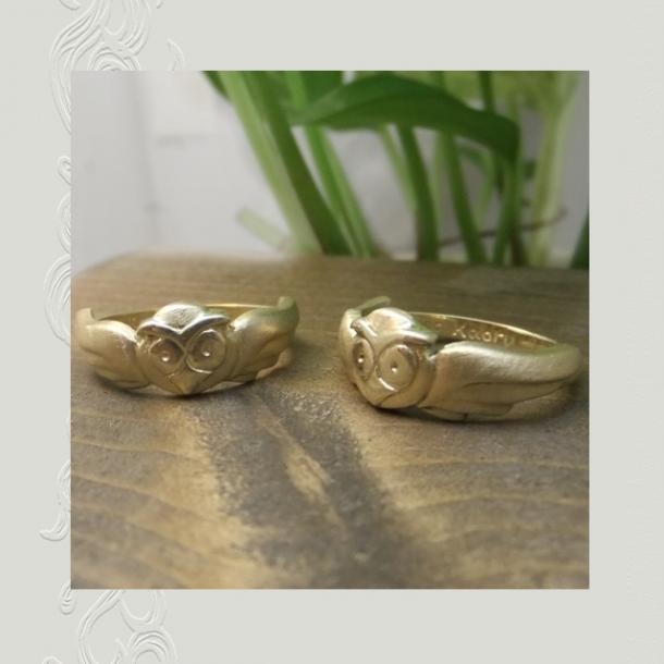 【OJ416】オーダーメイドのマリッジリング(結婚指輪)/フクロウのゴールドリング