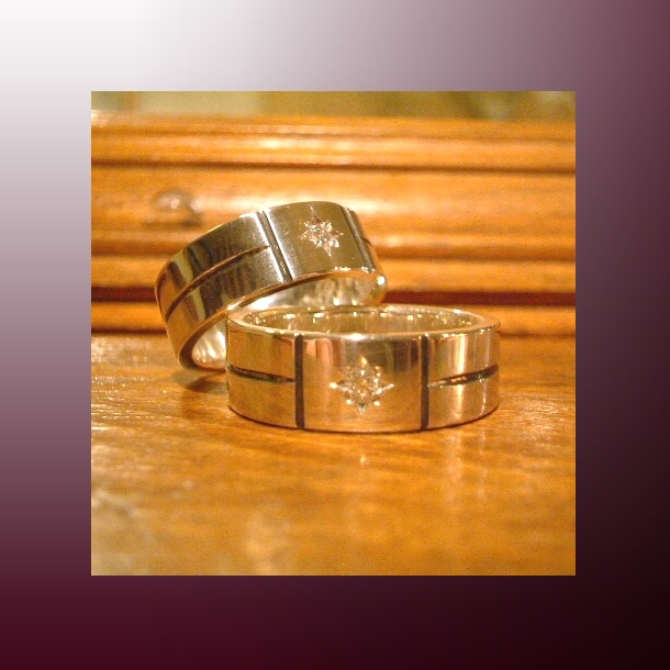 【OJ021】 オーダーメイドのマリッジリング(結婚指輪)/シルバー+ダイヤ/平打ちシンプル