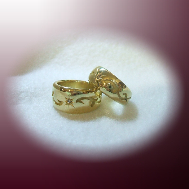 【OJ024】 オーダーメイドのマリッジリング(結婚指輪)/ゴールド/ダイヤと唐草