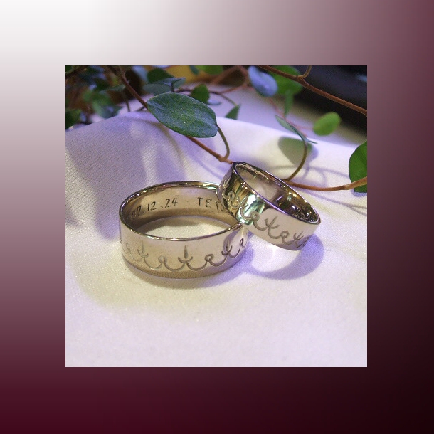 【OJ117】 オーダーメイド　マリッジリング(結婚指輪)/シンプルな彫り模様/k18WG