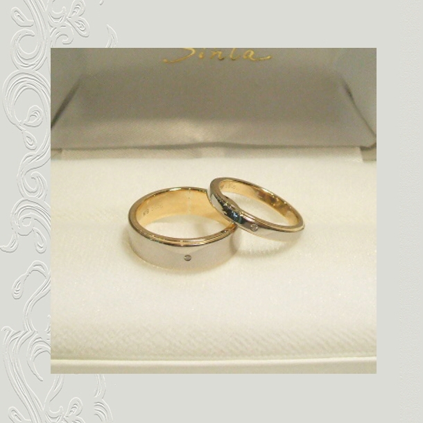 【OJ362】オーダーメイドのマリッジリング(結婚指輪)/K18イエローゴールドとK18ホワイトゴールドのシンプルなスタイリッシュデザイン