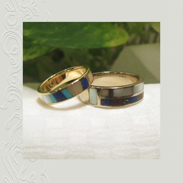 【OJ374】オーダーメイドのマリッジリング(結婚指環)/好きな素材を選んでインレイ(象嵌)したリング