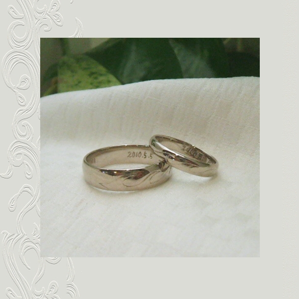 【OJ375】オーダーメイドのマリッジリング(結婚指環)/おふたりの好きなモチーフを彫り入れたリング